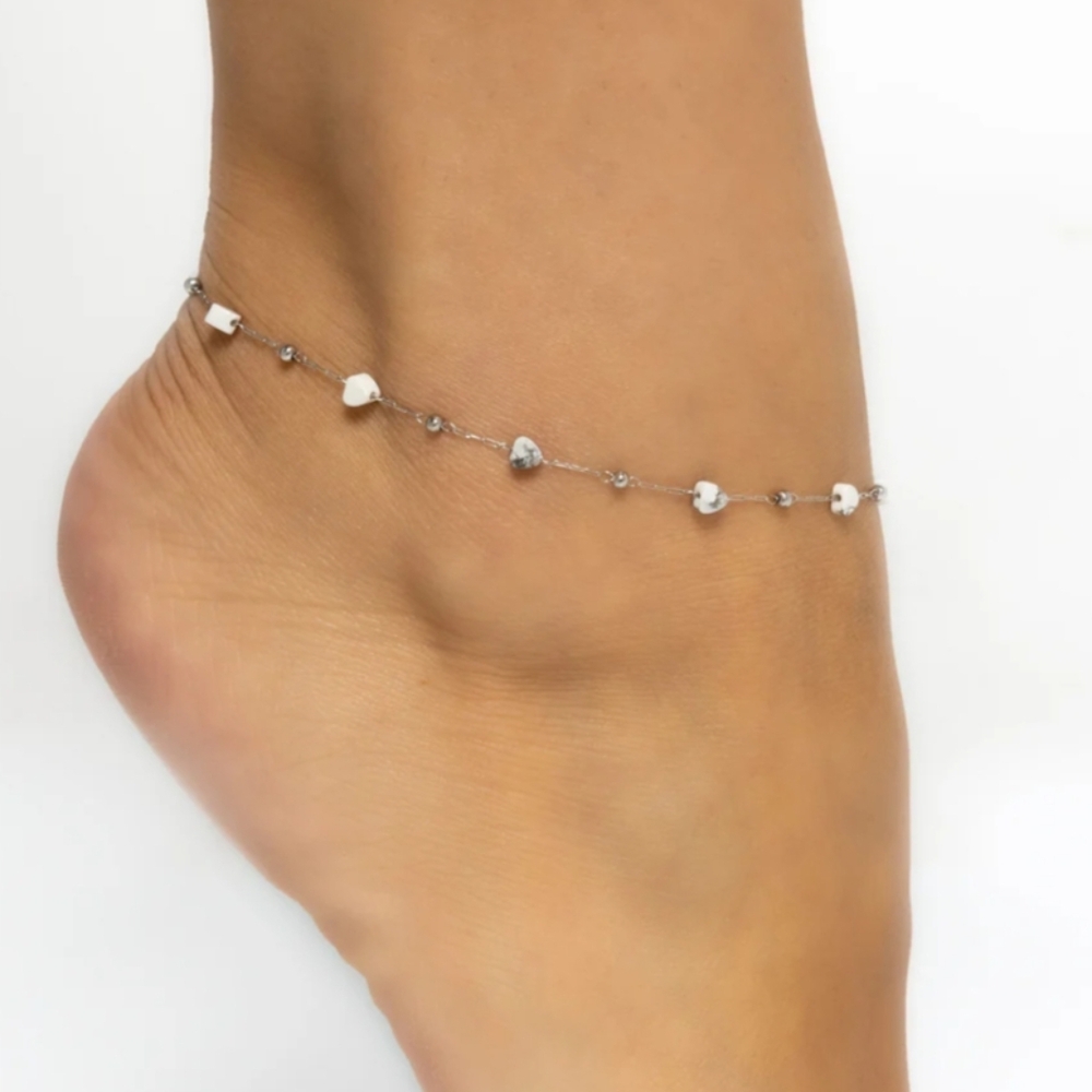 White and Silver Bead Dainty Anklet